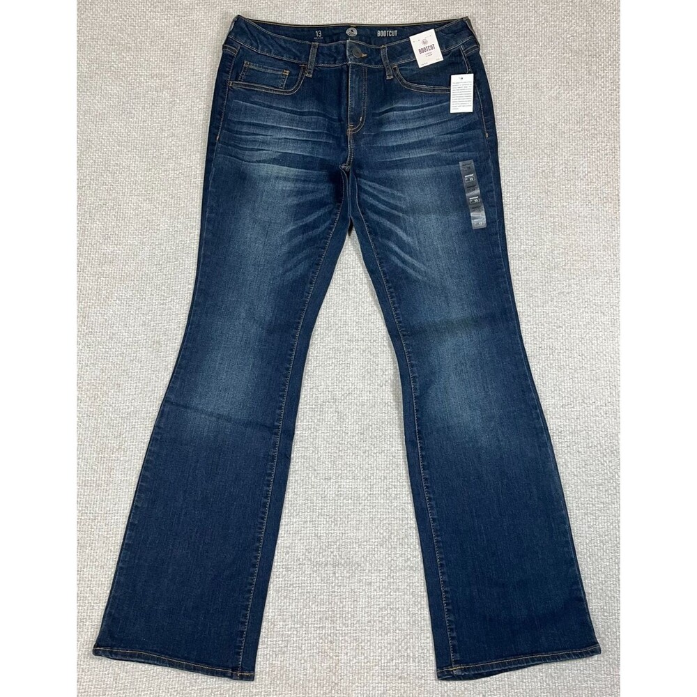 SO Bootcut Jeans Women's Junior's Size 13 Low Rise Stretch Blue Dark Wash NWT